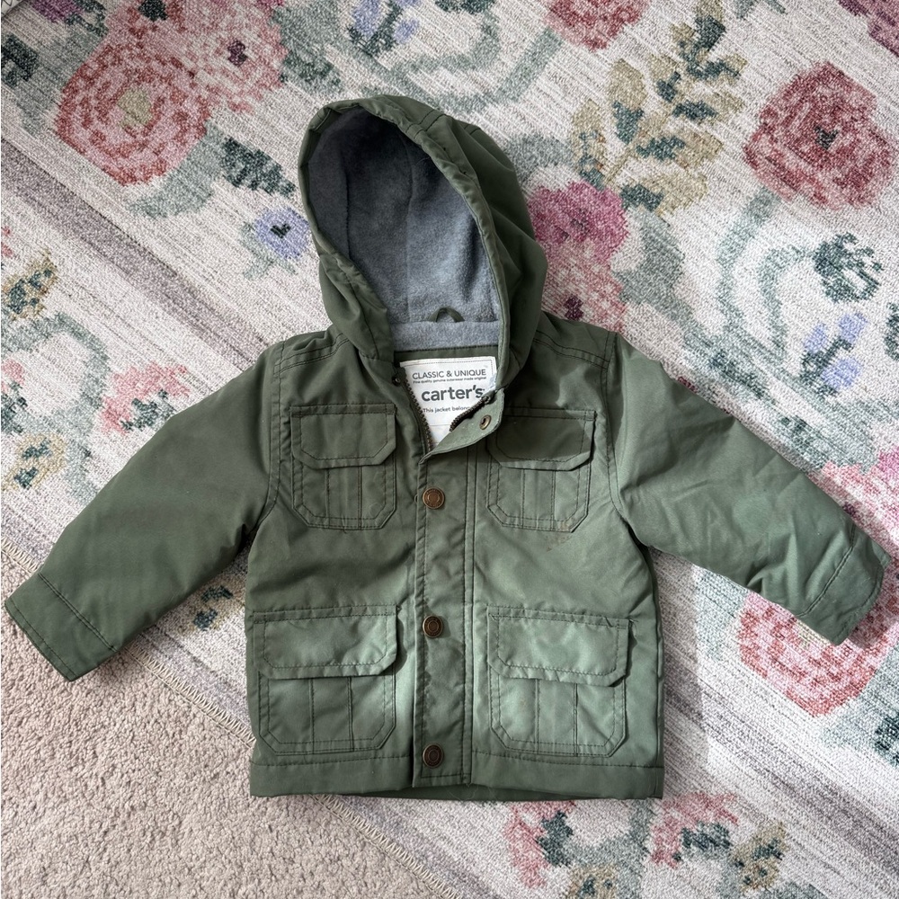 Carter's Olive Hooded Jacket with Pockets